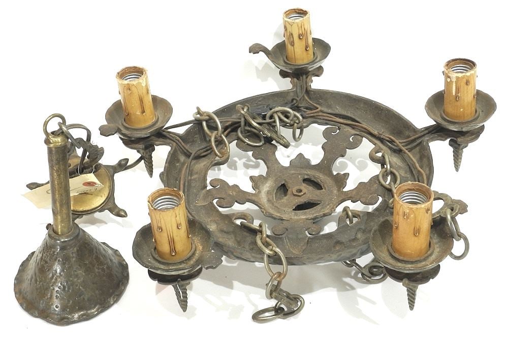 C.1920's Cast Metal Pendant Ceiling Fixtures, 18" Diameter.: C.1920's Cast Metal Pendant Ceiling Fixtures, 18" Diameter.