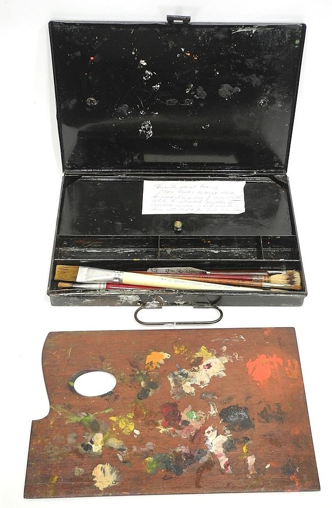 Late 19th C. Paint Box: Gril James Eldridge House, 13"w.: Late 19th C. Paint Box: Gril James Eldridge House, 13"w.