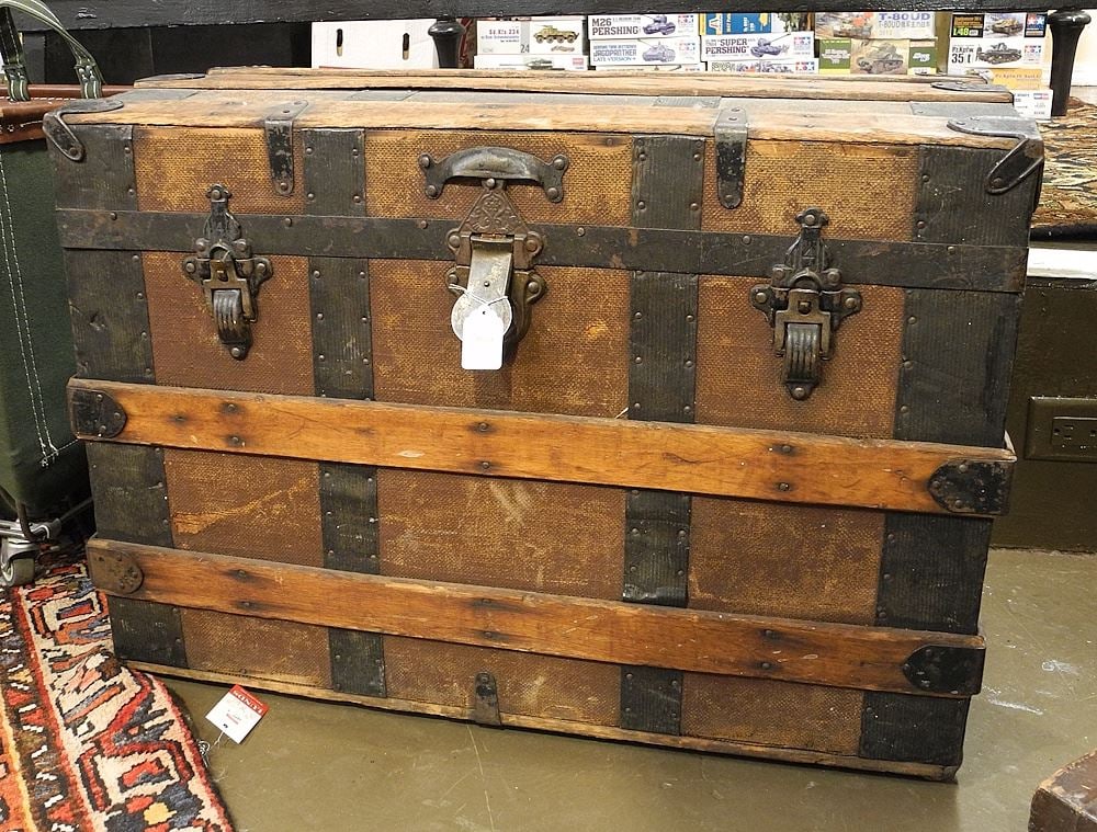19th C. Wood Bound Trunk, 22"h.: 19th C. Wood Bound Trunk, 22"h.