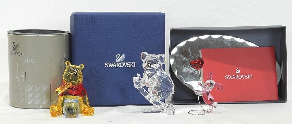 Three Swarovski Figures: Winnie the Pooh & Koala (with boxes) & Piglet (no box). (1 of 1)