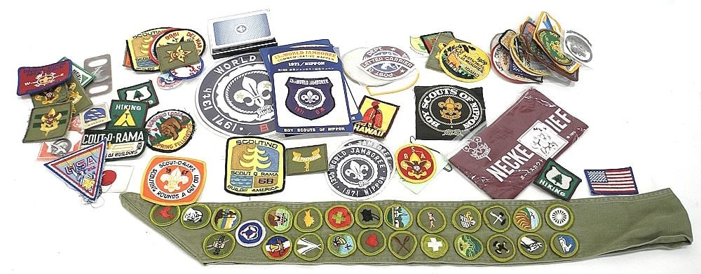Collection of Boy Scout Badges Including Japanese Examples.: Collection of Boy Scout Badges Including Japanese Examples.