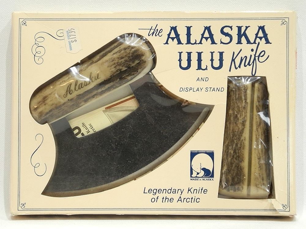 "The Alaska Ulu Knife and Display Stand", Synthetic, in Original Box, 8 1/2" Wide: "The Alaska Ulu Knife and Display Stand", Synthetic, in Original Box, 8 1/2" Wide