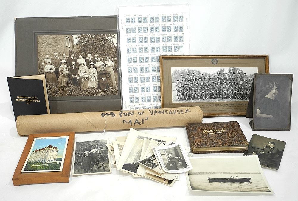 Collection of Black & White Photos, Including Military & Wedding / Repr. Maps / Stamps. (1 of 4)