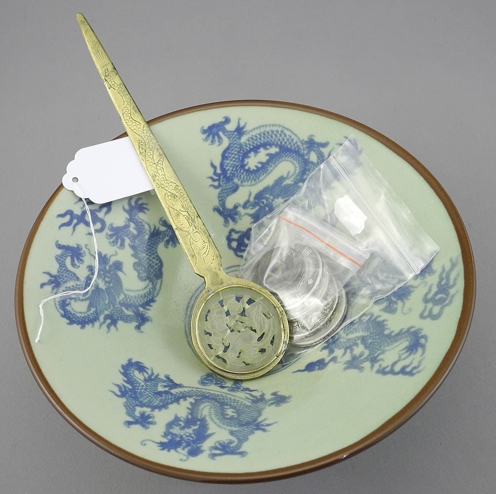 Collection of Chinese Dish/Letter Opener/Coins. (1 of 5)