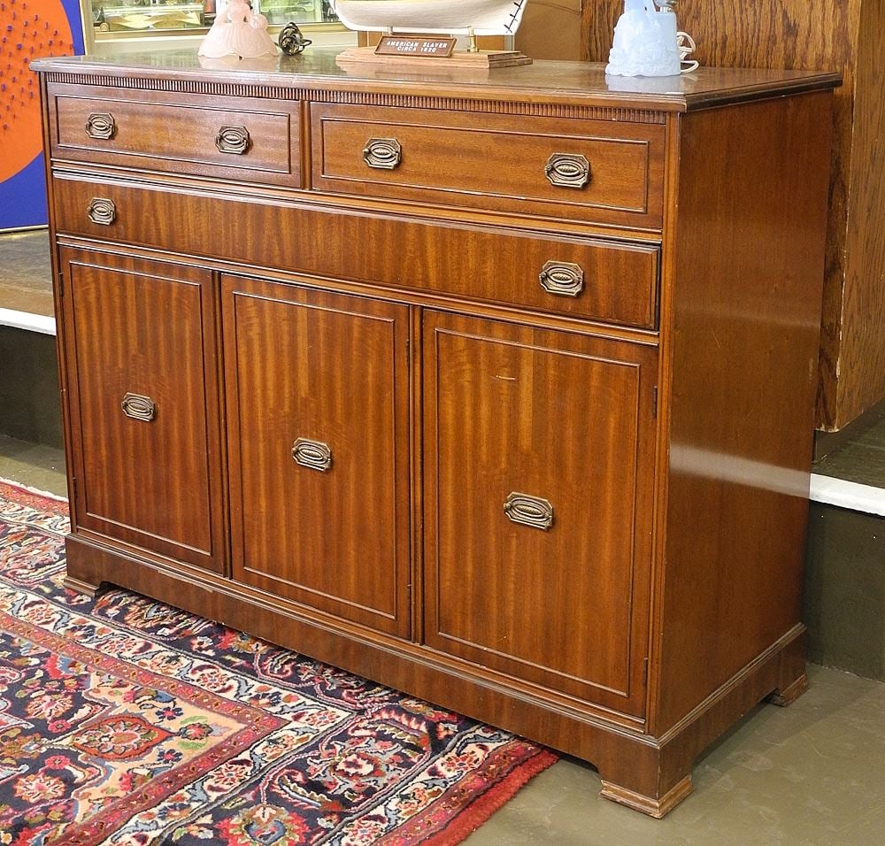 Mahogany Sideboard, 4' x 18" x 37".: Mahogany Sideboard, 4' x 18" x 37".