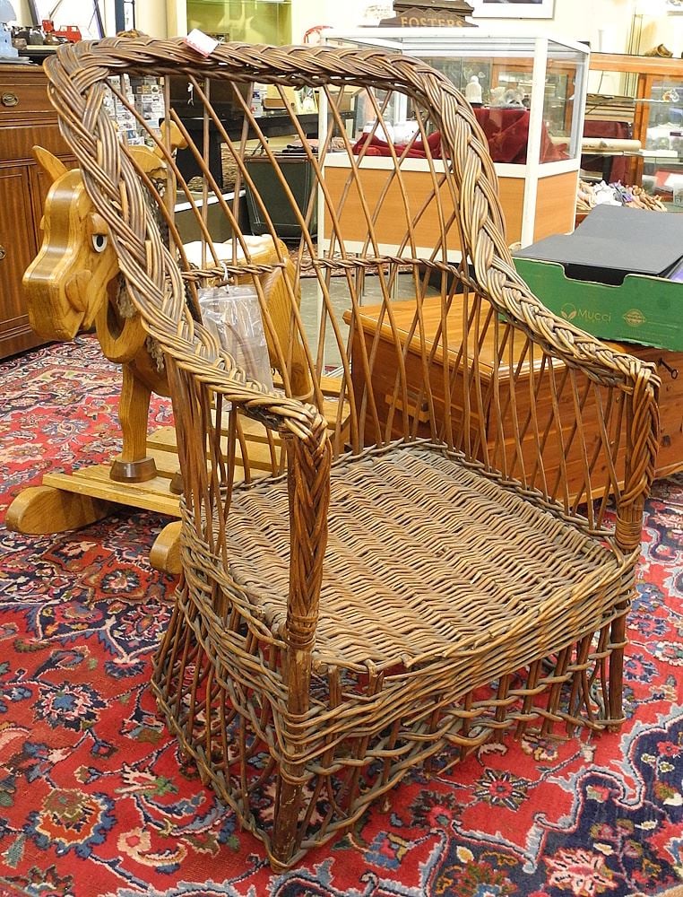 Antique Wicker Chair, 37 1/2"h (as found/condition noted).: Antique Wicker Chair, 37 1/2"h (as found/condition noted).