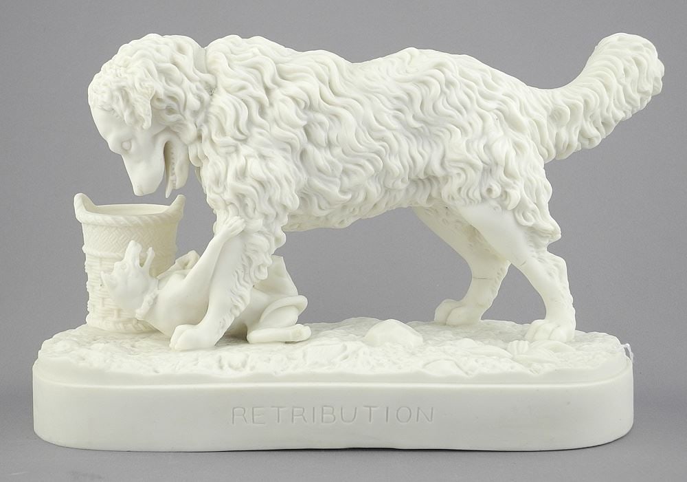 Parian Ware Figure "Retribution" by D.C. French, 10 1/2"L (restored). (1 of 5)