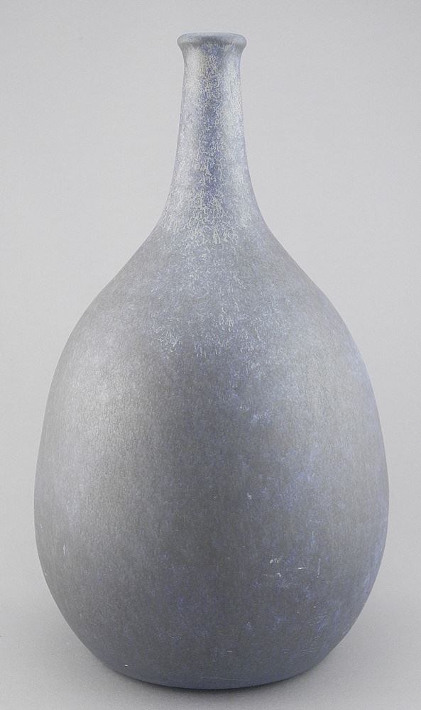 Blue Glazed Bottle Vase Monogrammed JG (Jan Grove) Victoria Canada, 13"h (1 of 3)