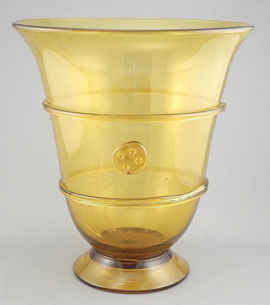 Hand Blown Amber Glass Vase, Polished Pontil, 11 5/8"h.: Hand Blown Amber Glass Vase, Polished Pontil, 11 5/8"h.