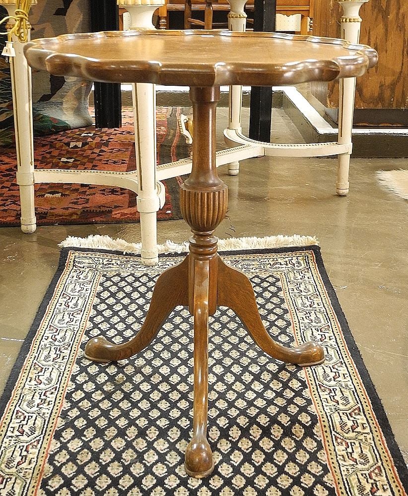 Walnut Pie Crust Pedestal Table, 22 1/2"h. (1 of 2)