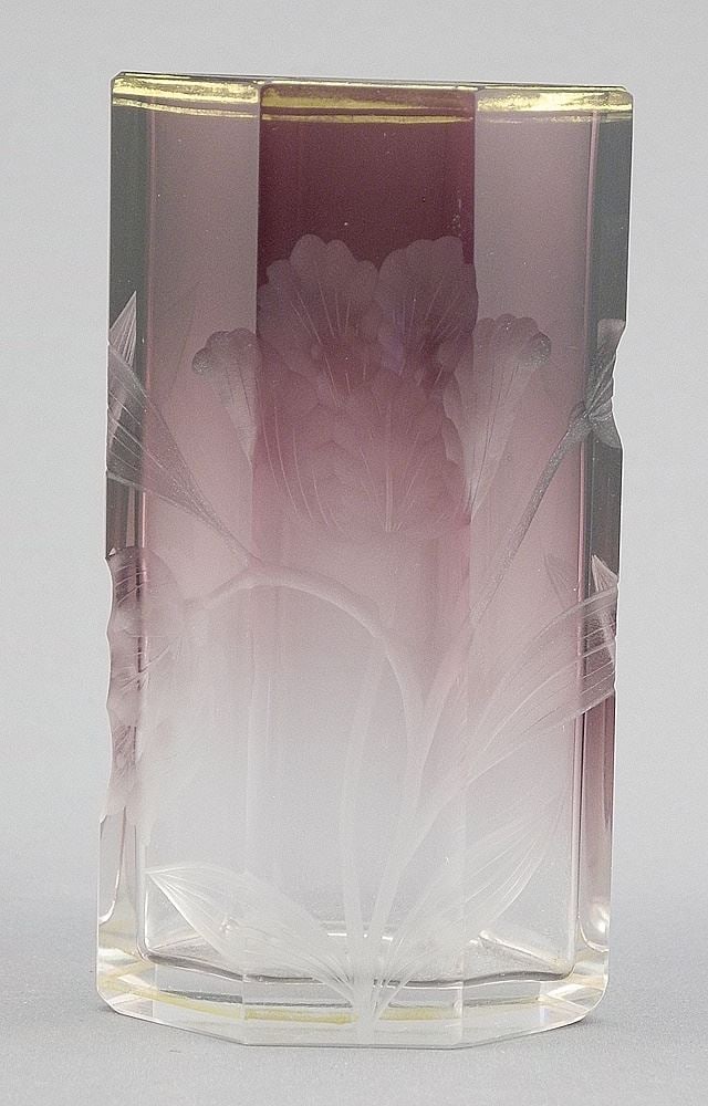 Ludwig Moser & Sohne Engraved Amethyst Iris Vase, 4 3/8"h.: Ludwig Moser & Sohne Engraved Amethyst Iris Vase, 4 3/8"h.