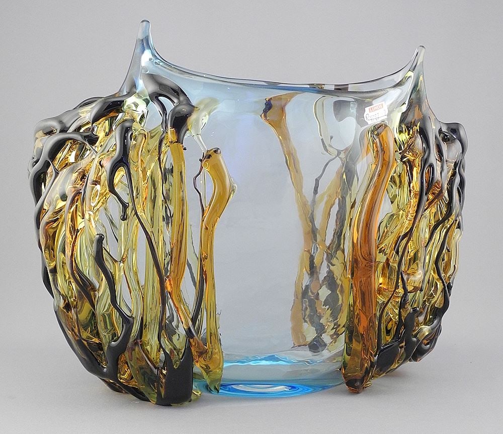 Murano Glass Vase, Base signed, 10 3/4 x 12 1/4 x 5".: Murano Glass Vase, Base signed, 10 3/4 x 12 1/4 x 5".