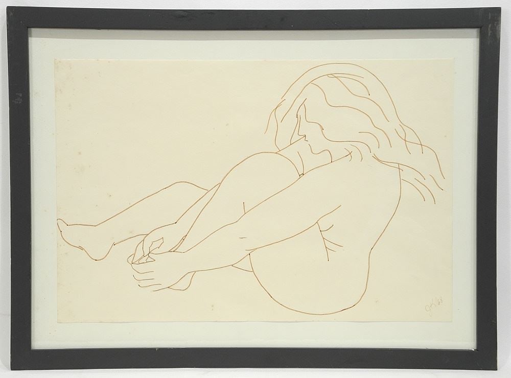 Felt Drawing Monogrammed JK/68, 12 x 17 3/4", "Seated Nude".: Felt Drawing Monogrammed JK/68, 12 x 17 3/4", "Seated Nude".