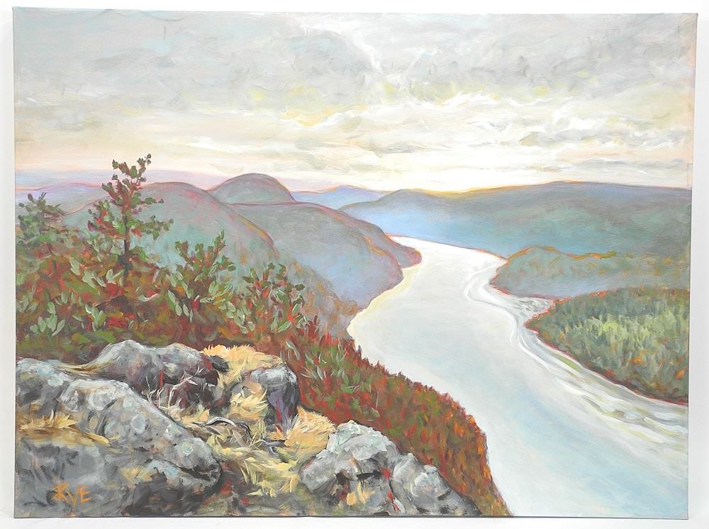 Acrylic on Canvas Monogrammed RVE (Ruth VanEgmond), 30 x 40", "Eagles View".: Acrylic on Canvas Monogrammed RVE (Ruth VanEgmond), 30 x 40", "Eagles View".