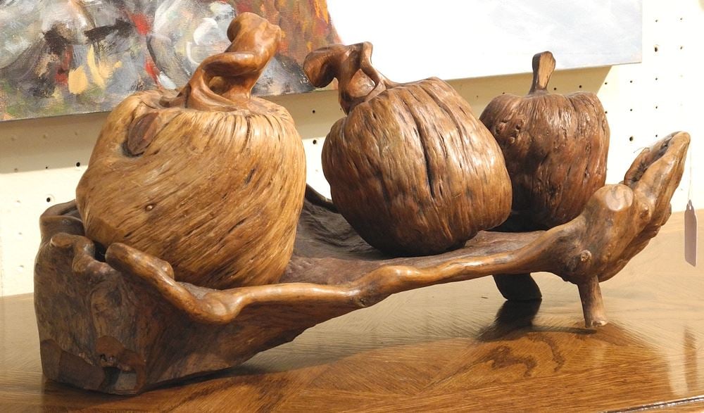 Vintage Burl Wood Diorama, Four Pieces, 19 1/2"w.: Vintage Burl Wood Diorama, Four Pieces, 19 1/2"w.