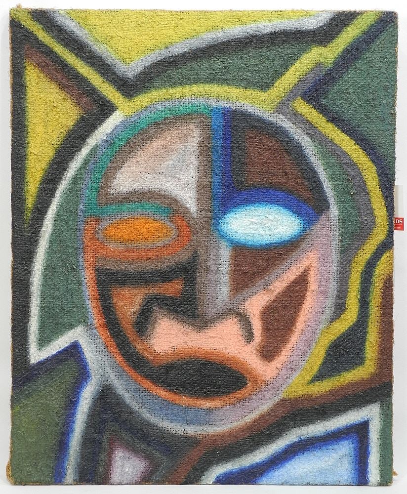 Mixed Media on Coarse Linen, 28 3/8" x 23", "Colour Staring Out".: Mixed Media on Coarse Linen, 28 3/8" x 23", "Colour Staring Out".
