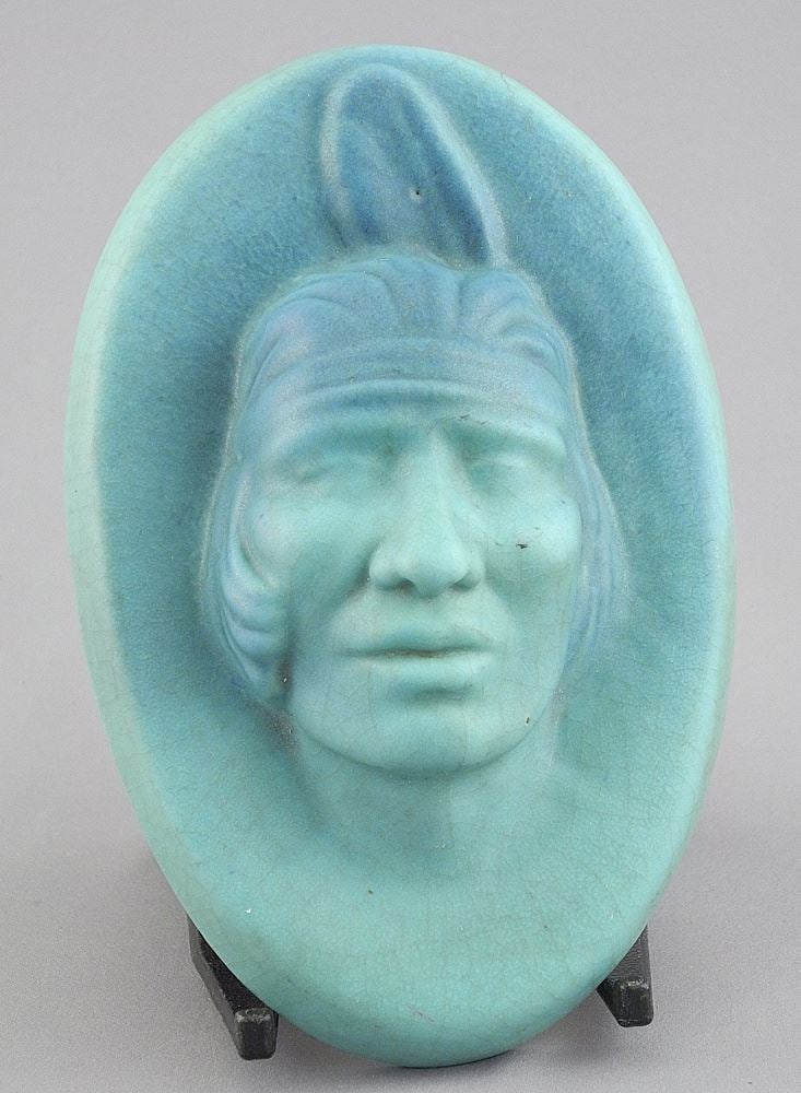 Van Briggle Pottery Wall Plaque, "Big Buffalo", 6"h. (1 of 3)