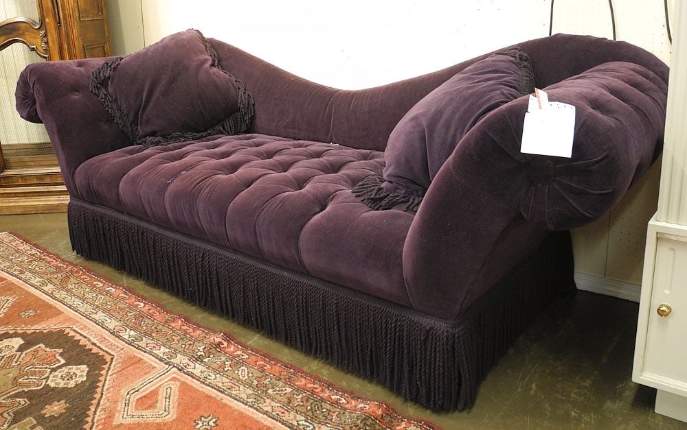 Purple Fringed Custom Made Sofa with Throw Cushions. (1 of 3)