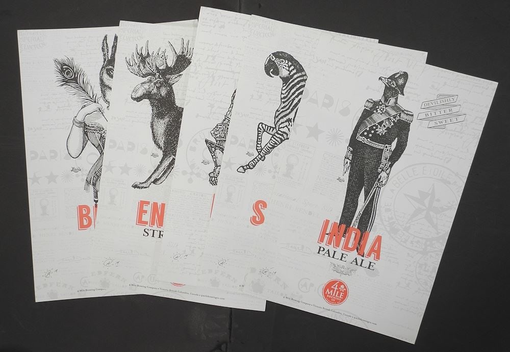 Four Posters Monogrammed AL (Andrew Lewis), 24 x 16", "Four Mile Brewing Co. India Pale Ale".: Four Posters Monogrammed AL (Andrew Lewis), 24 x 16", "Four Mile Brewing Co. India Pale Ale".