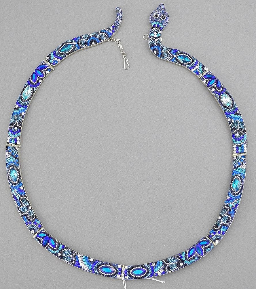 Mexican Silver Blue Beadwork Snake Necklace, 6 3/4" Diam., 41g. (1 of 3)