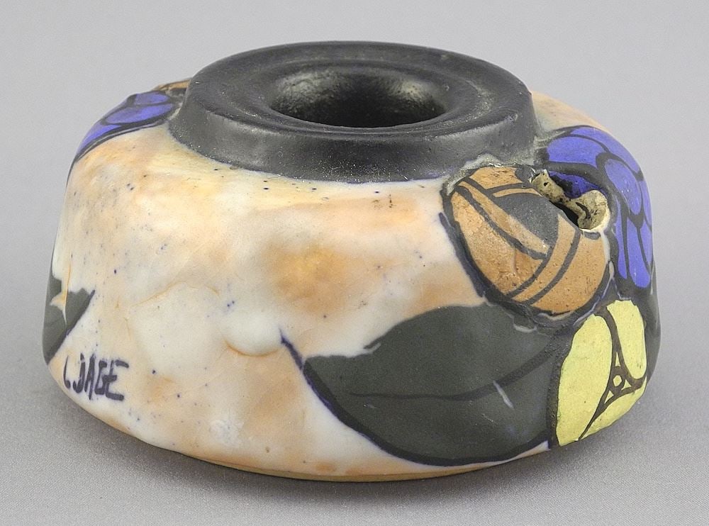 Louis Dage France Pottery Ink Well, 1 3/4 x 3 3/8" Diameter. (1 of 4)