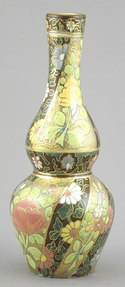Emil Fischer Budapest Floral Ceramic Vase, C.1890, 6 1/2"h. (1 of 3)