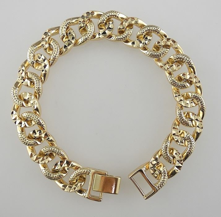 18K Gold Plated Iced Out Cuban Link Bracelet, 7 1/2"L.: 18K Gold Plated Iced Out Cuban Link Bracelet, 7 1/2"L.