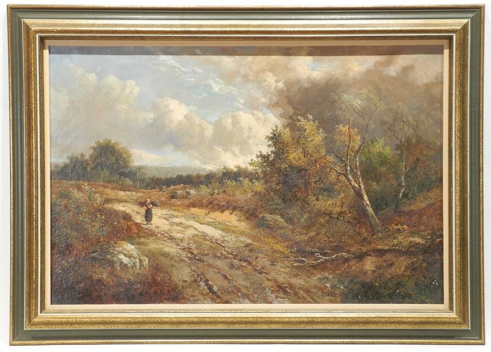 Oil on Canvas signed J. (Joseph) Thors, 16 x 24", "Figure Wandering Along Road".: Oil on Canvas signed J. (Joseph) Thors, 16 x 24", "Figure Wandering Along Road".