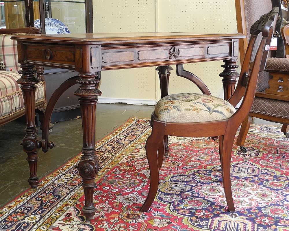 Mid 19th Century Renaissance Revival Library Table, 28 3/4" x 40 1/2" x 24 1/8". (1 of 6)
