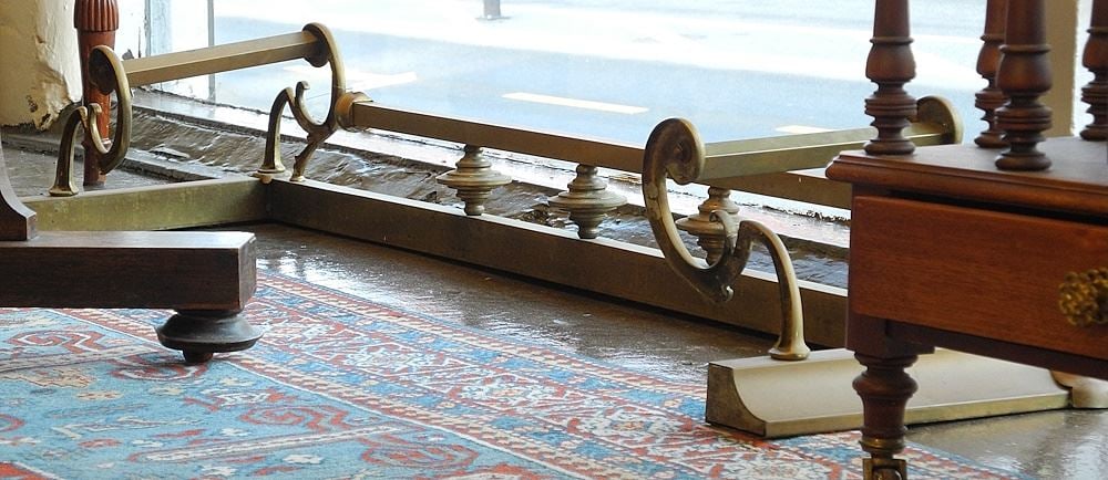 Brass Fire Fender, 54 3/8"w.: Brass Fire Fender, 54 3/8"w.