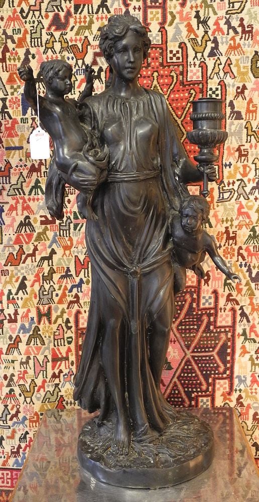 Cast Bronze Neo Classical Figural Candlestick, 31"h. (1 of 3)