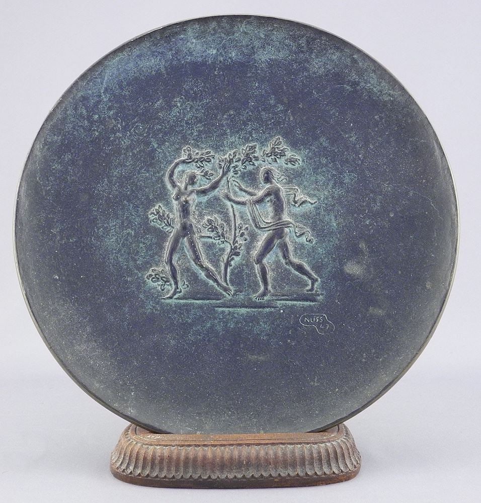 Bronze Dish signed (Fritz) Nuss'47, 8" Diameter, "Apollo & Daphne". (1 of 3)