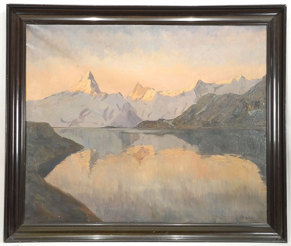 Oil on Canvas signed E. Enblom, 33 x 40", "Bachalpse Grindwald, Switzerland. (1 of 8)