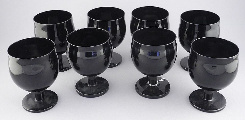 8 Black/Deep Ruby Goblets, 4 3/8"h.: 8 Black/Deep Ruby Goblets, 4 3/8"h.