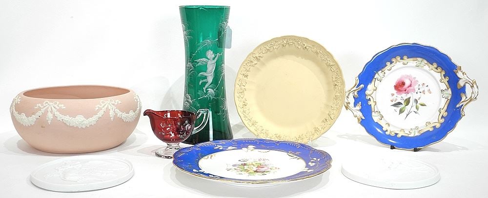 Collection of Antique China & Glass: Wedgwood Caneware/Mary Gregory/ Roundels, 3-10"h. (1 of 5)