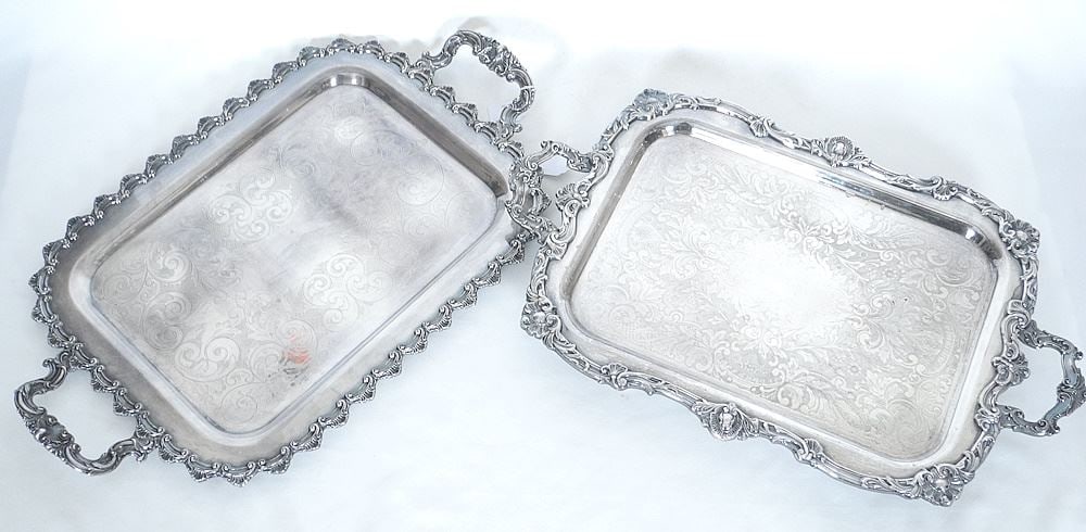 Two Silver Plated Trays, 26" & 27 1/8"W. (1 of 4)