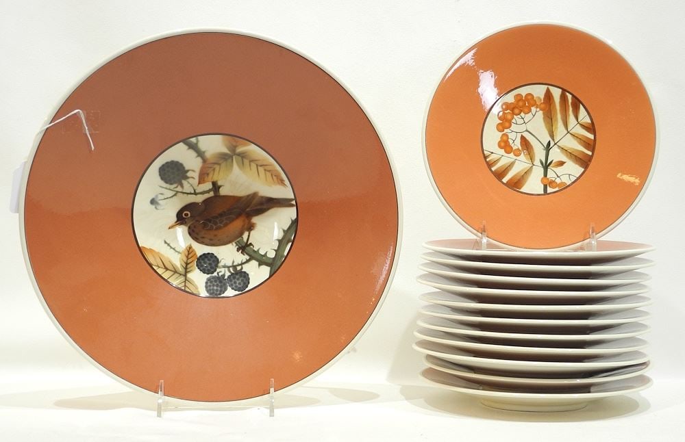 Royal Copenhagen Aluminia Serving Bowl & Twelve Bowls.: Royal Copenhagen Aluminia Serving Bowl & Twelve Bowls.