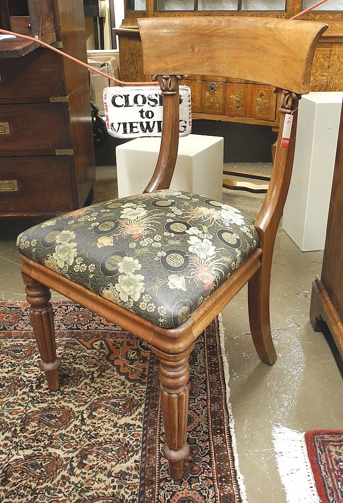 Early Victorian Mahogany Side Chair with Chinoiserie Seat.: Early Victorian Mahogany Side Chair with Chinoiserie Seat.