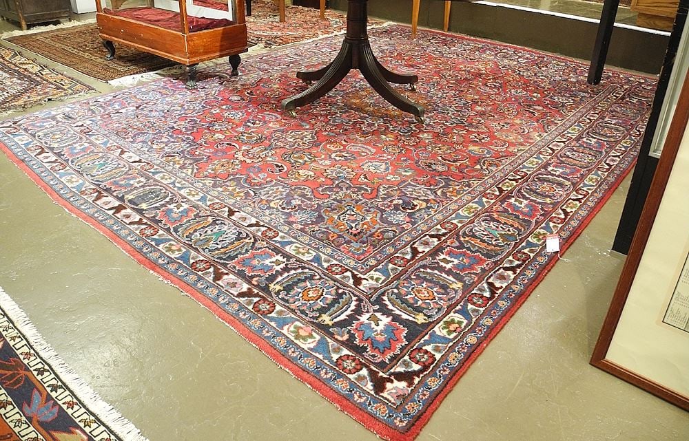 Hand Knotted Persian Carpet, Approx. 11'2" x 8'3" (wear patterns noted).: Hand Knotted Persian Carpet, Approx. 11'2" x 8'3" (wear patterns noted).
