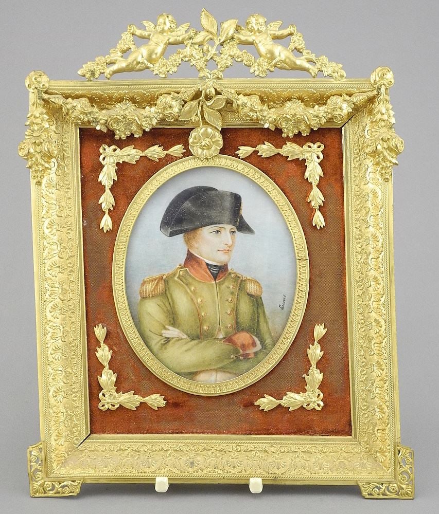 Napoleonic Portrait Miniature signed Lucas in Guilt Metal Frame, 8 1/2"h. (1 of 6)