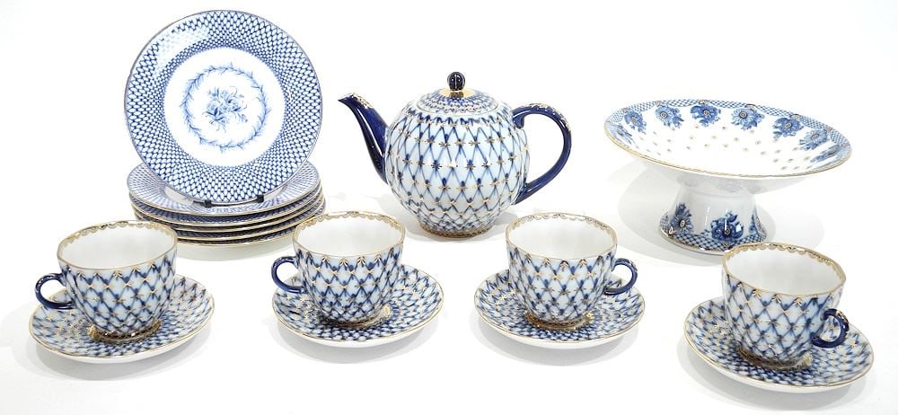 Lomonosov Porcelain Tea Set with Compote & Six Mintons Side Plates, 6 1/8" Diameter. (1 of 5)
