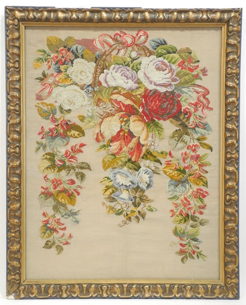 Needlepoint Panel by Francis Jeffries d.1899, 26 1/2" x 20 1/4". (1 of 4)