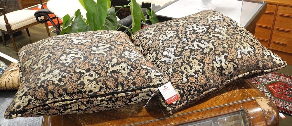 Pair of Chinoiserie Throw Cushions, Approx. 18 x 18 x 7". (1 of 1)