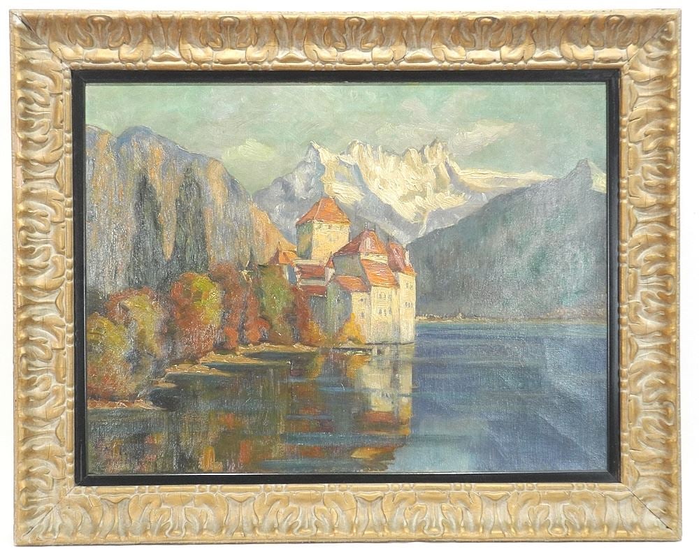Oil on Canvas Monogrammed M.R.1930, 18" x 24", "Chillon Castle, Lake Geneva". (1 of 3)