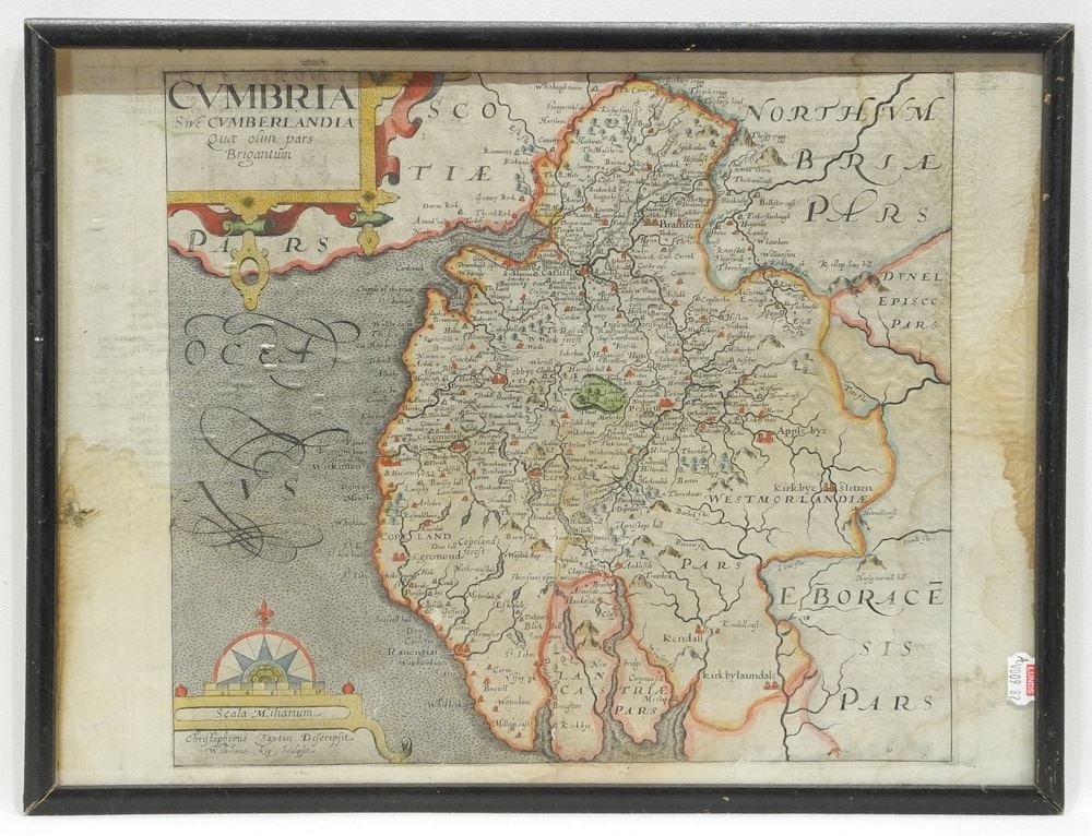 Antique Map: "Cumbria", Saxton/Kip 1637, 11 3/4" x 15 3/4". (1 of 2)