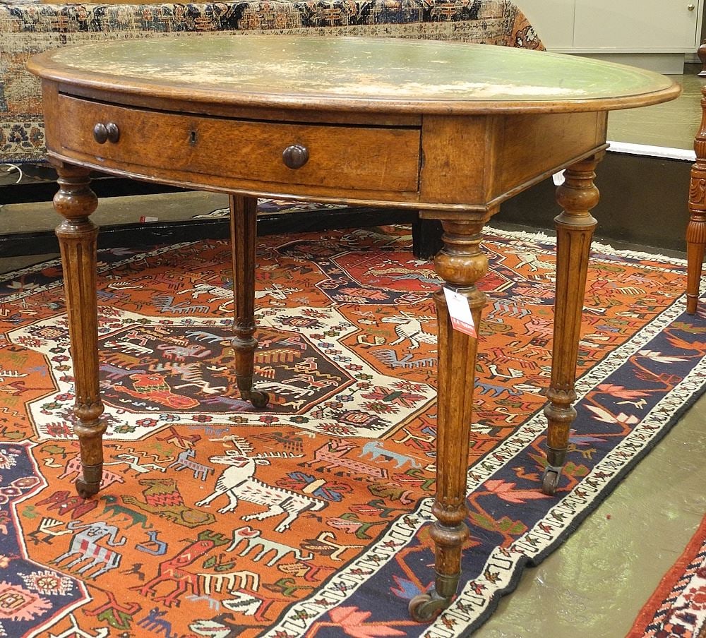 Victorian Oak Oval Writing Table, 29 1/2"h (condition noted). (1 of 5)