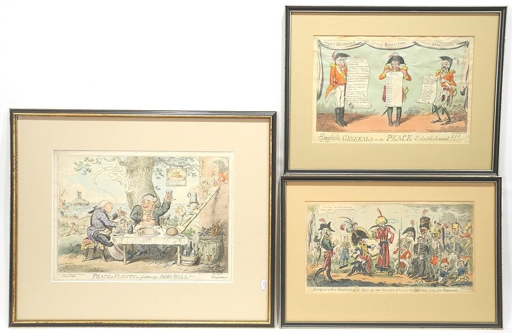 Three Satirical Engravings by Cruikshank, Largest 11 x 15", Various Subjects. (1 of 5)