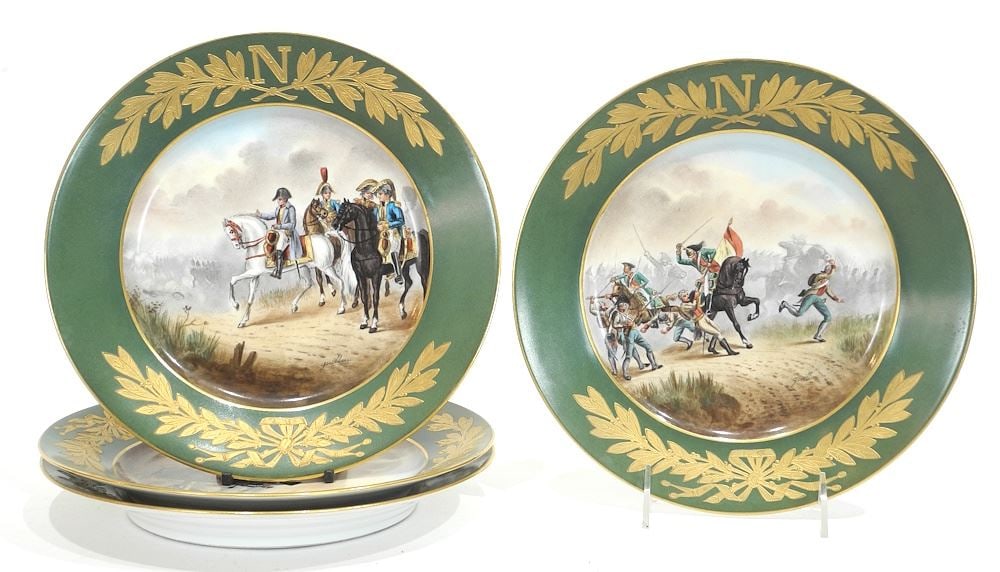 Four Sevres Porcelain Napoleonic Cabinet Plates signed Guillon, 9 7/8 " Diameter. (1 of 3)