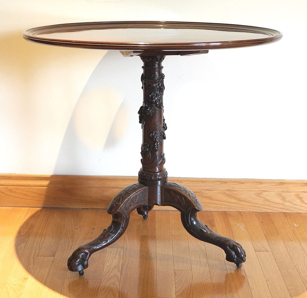 Late 18th Century Carved Mahogany Chippendale Style Tilt-Top Tripod Table, 31 1/2d & 30"h (1 of 14)