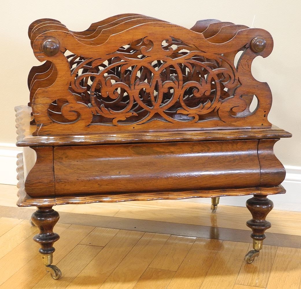 Victorian Carved and Pierced Rosewood Canterbury, 20 x 14 x 18 1/2"h.: Victorian Carved and Pierced Rosewood Canterbury, 20 x 14 x 18 1/2"h.